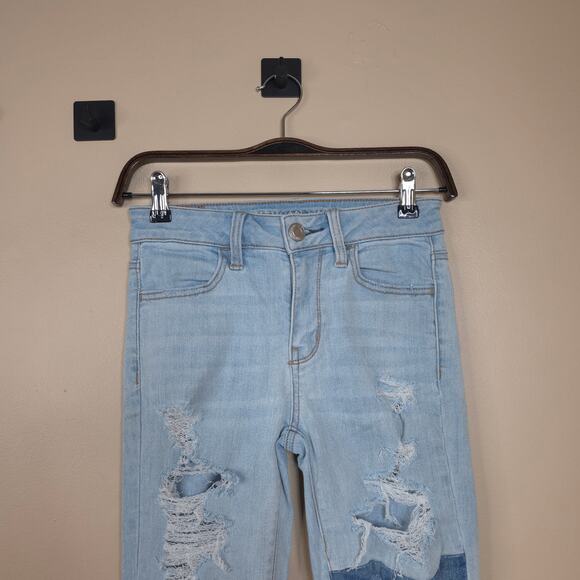 American Eagle Two Tone Distressed Hi-rise Jeggings Size 0S - Picture 2 of 11